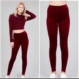 Wine Red Velvet Legging